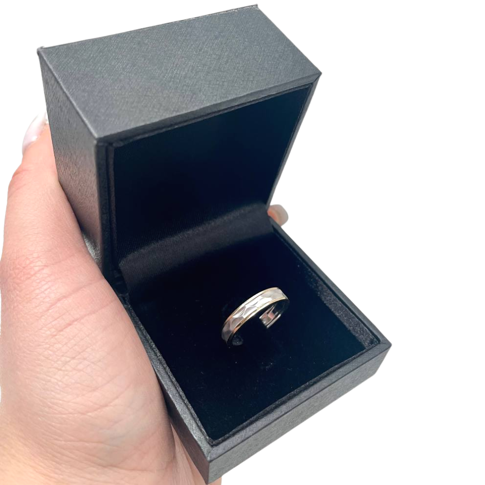 Wedding Ring in Two Tone Brushed Hammered 14K Gold