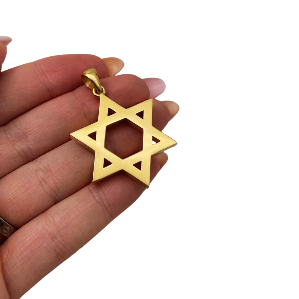 18K Gold Star of David Pendant - Large Heavyweight 35 MM