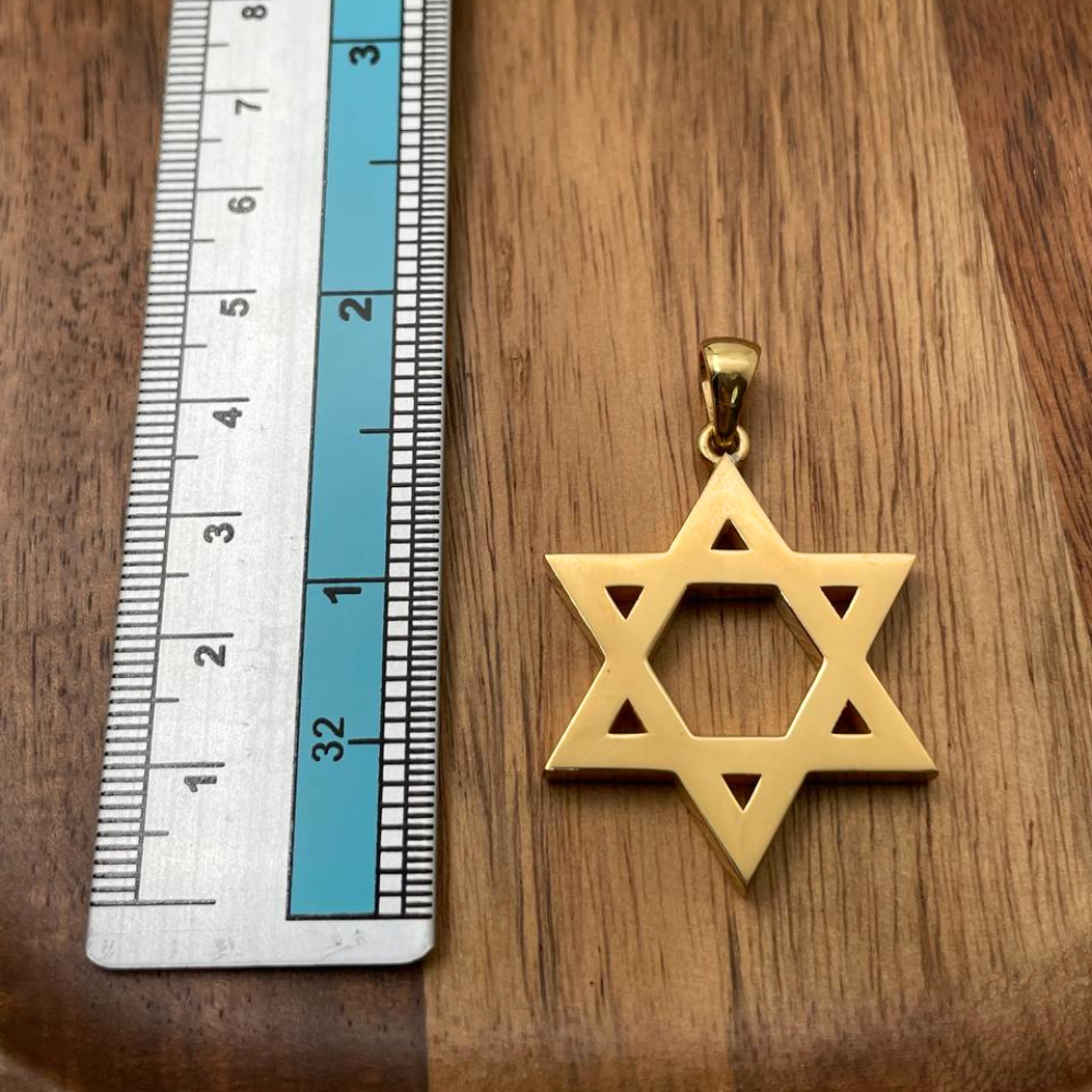 18K Gold Star of David Pendant - Large Heavyweight 35 MM