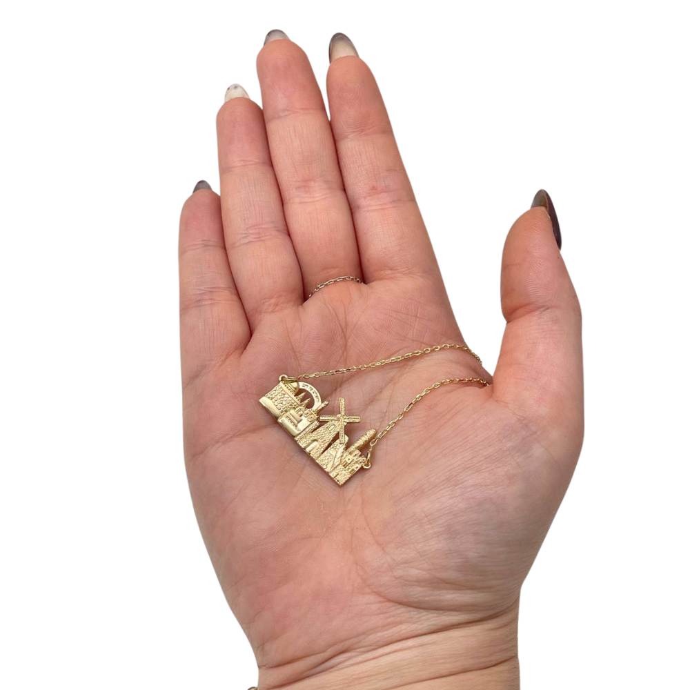 Jerusalem Old City Skyline Necklace in 14K Gold