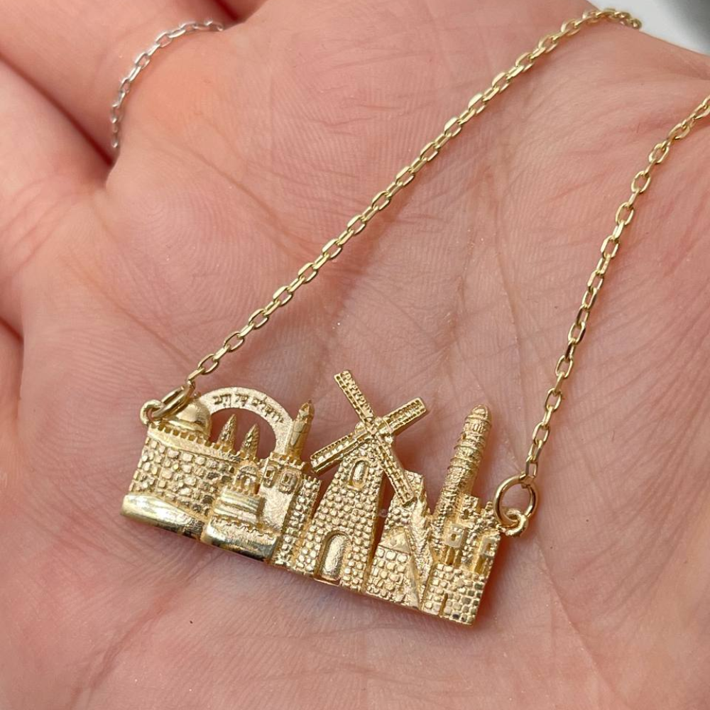 Jerusalem Old City Skyline Necklace in 14K Gold