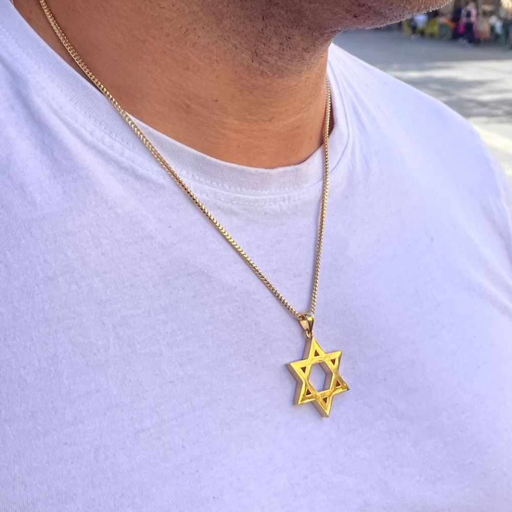 18K Gold Star of David Pendant - Large Heavyweight 35 MM