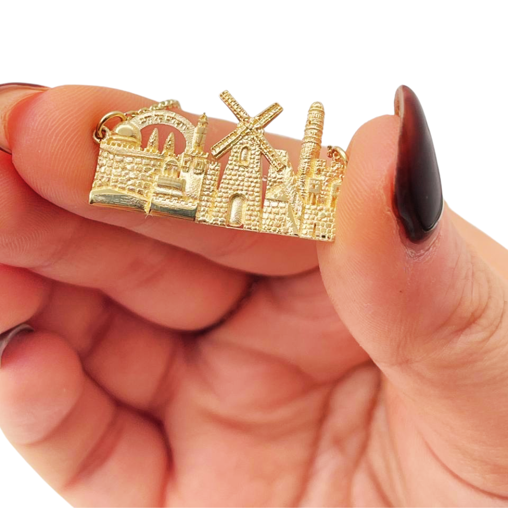 Jerusalem Old City Skyline Necklace in 14K Gold