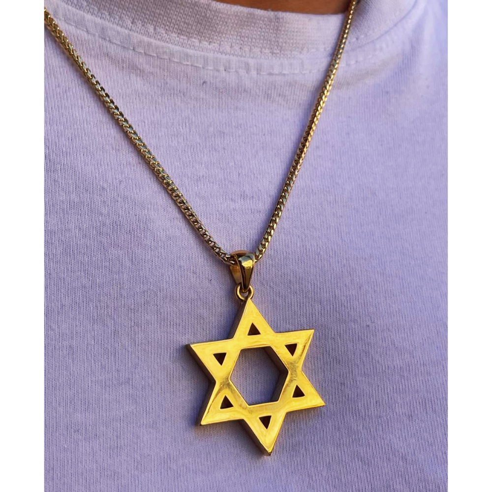 18K Gold Star of David Pendant - Large Heavyweight 35 MM
