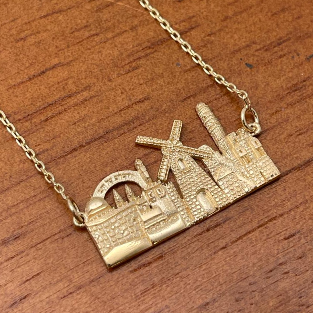 Jerusalem Old City Skyline Necklace in 14K Gold