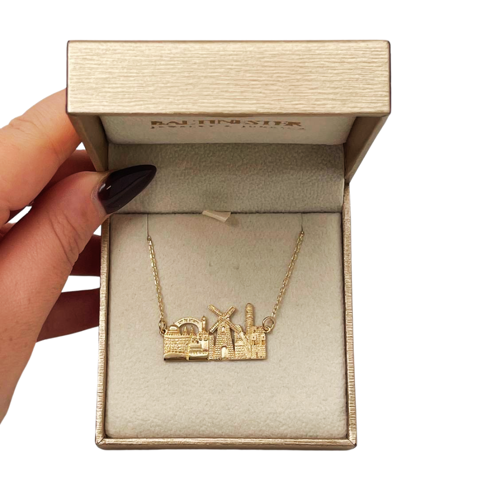 Jerusalem Old City Skyline Necklace in 14K Gold