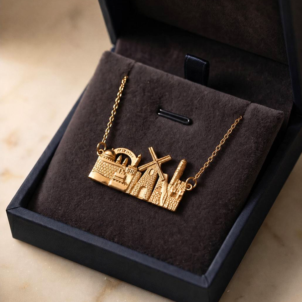 Jerusalem Old City Skyline Necklace in 14K Gold