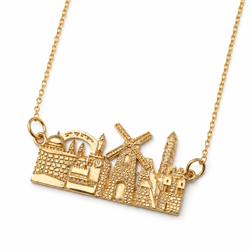 Jerusalem Old City Skyline Necklace in 14K Gold