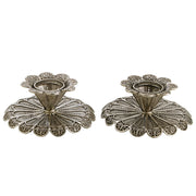 Short Filigree Silver Candlestick Holders