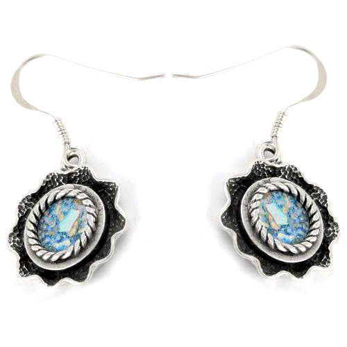 Embellished Sterling Silver Roman Glass Earrings