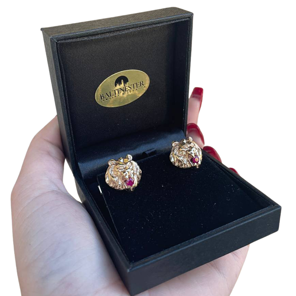 Lion of Judah Ruby Cufflinks in 14k Gold