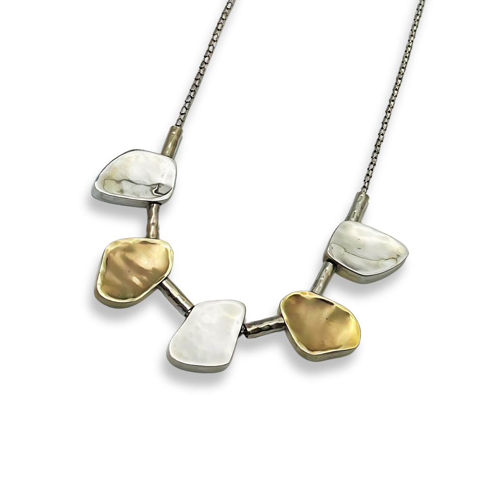 Silver and Gold Jerusalem Stone Style Nugget Necklace