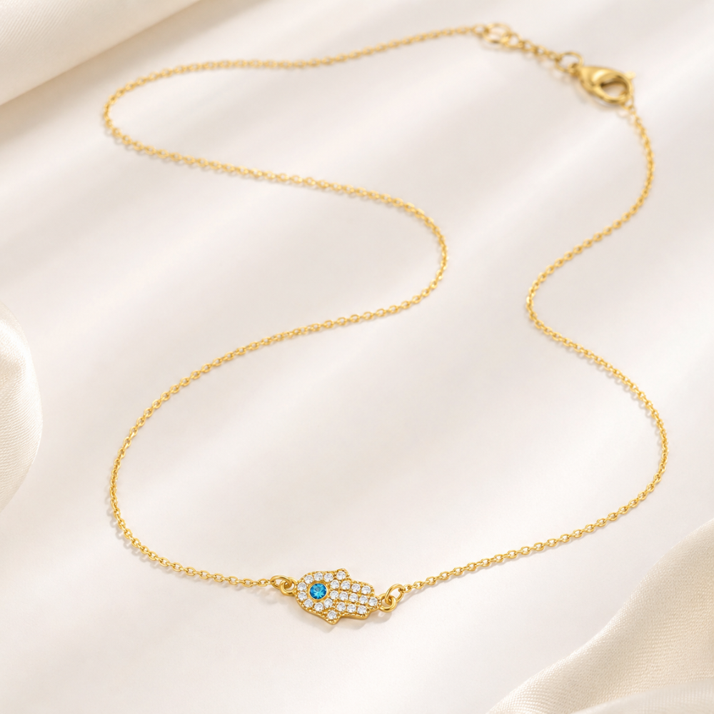 Aquamarine & Diamond Hamsa Necklace in 14K Gold