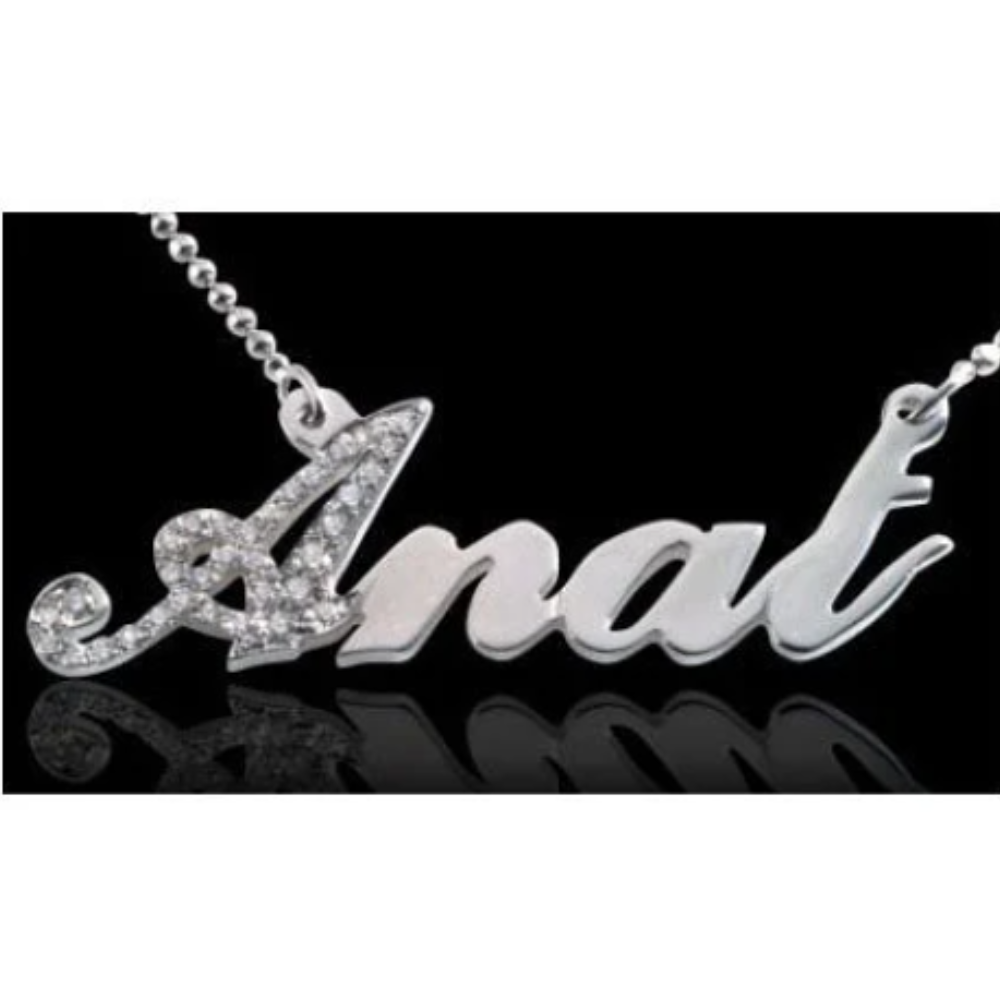 14k White Gold and Diamond Script Name Necklace