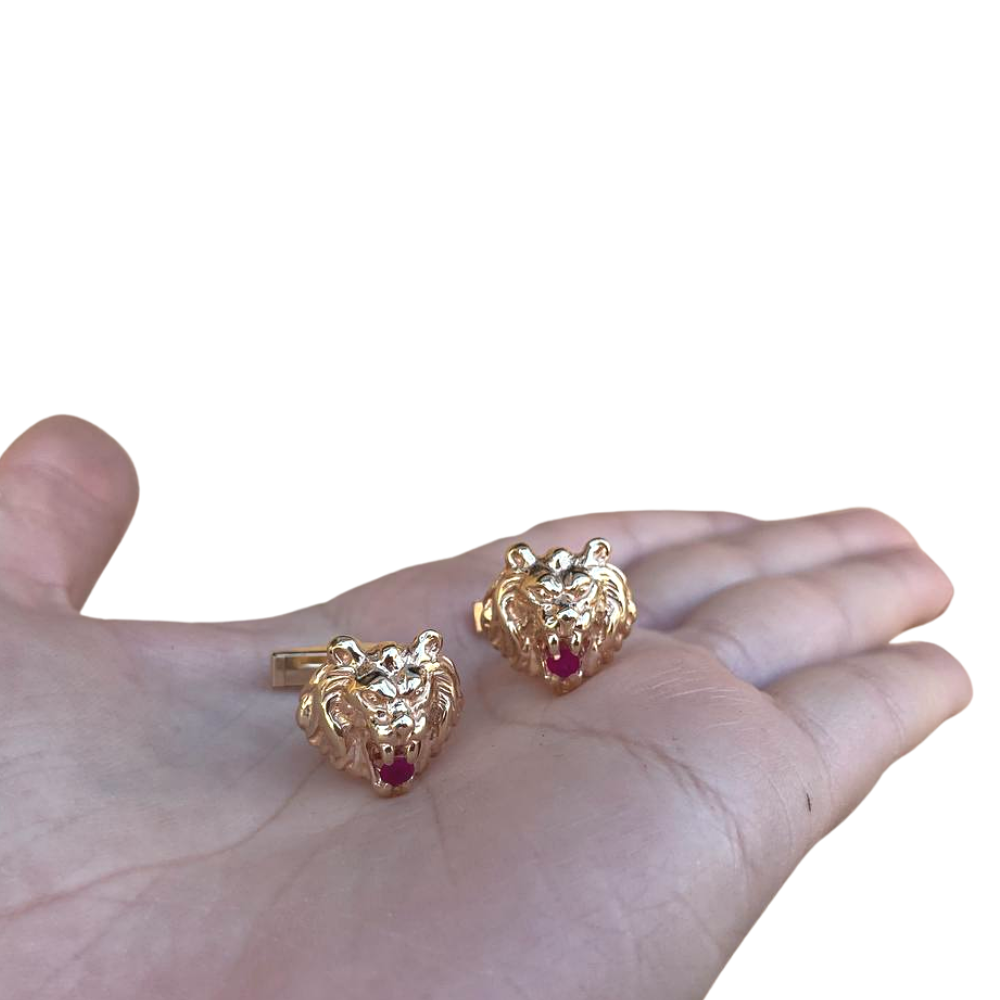 Lion of Judah Ruby Cufflinks in 14k Gold