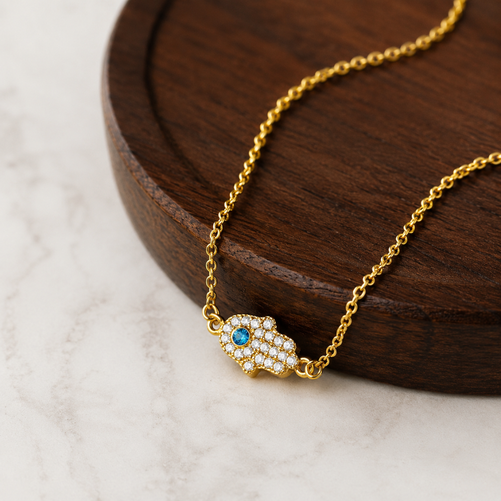 Aquamarine & Diamond Hamsa Necklace in 14K Gold