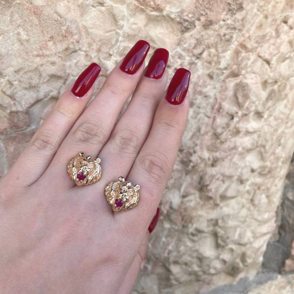 Lion of Judah Ruby Cufflinks in 14k Gold