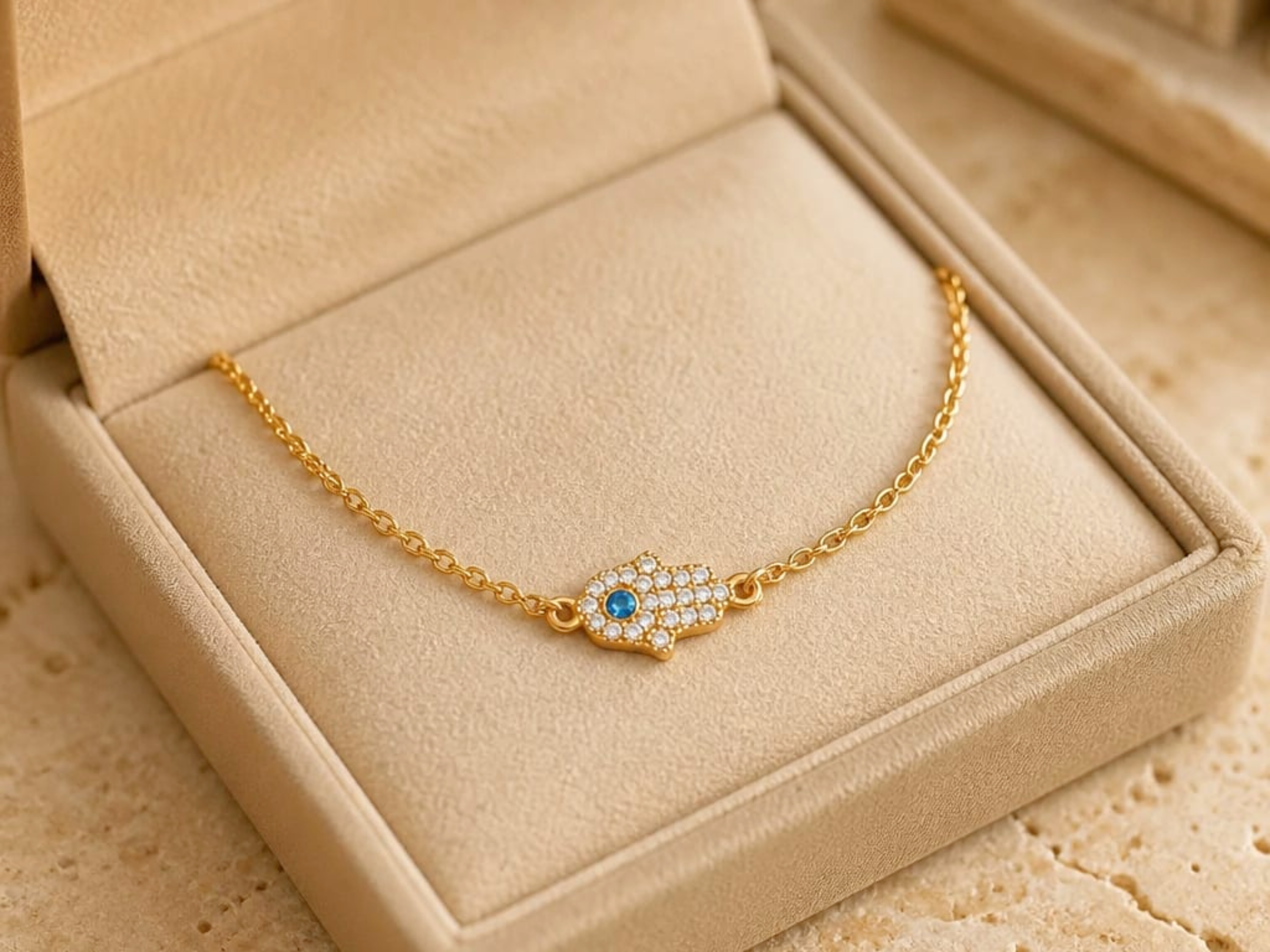 Aquamarine & Diamond Hamsa Necklace in 14K Gold
