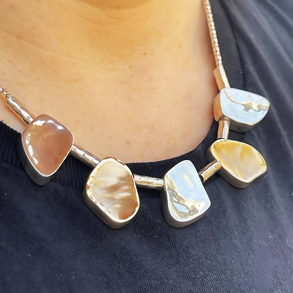 Silver and Gold Jerusalem Stone Style Nugget Necklace