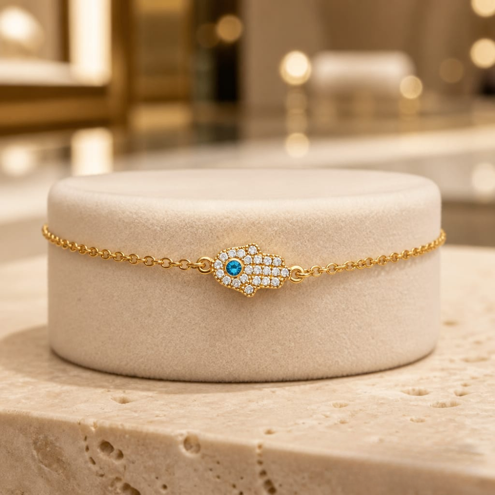 Aquamarine & Diamond Hamsa Necklace in 14K Gold