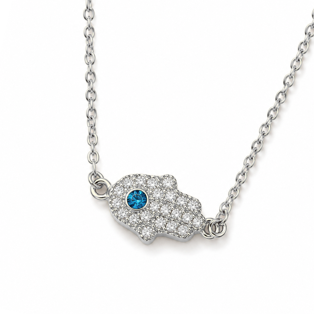 Aquamarine & Diamond Hamsa Necklace in 14K Gold