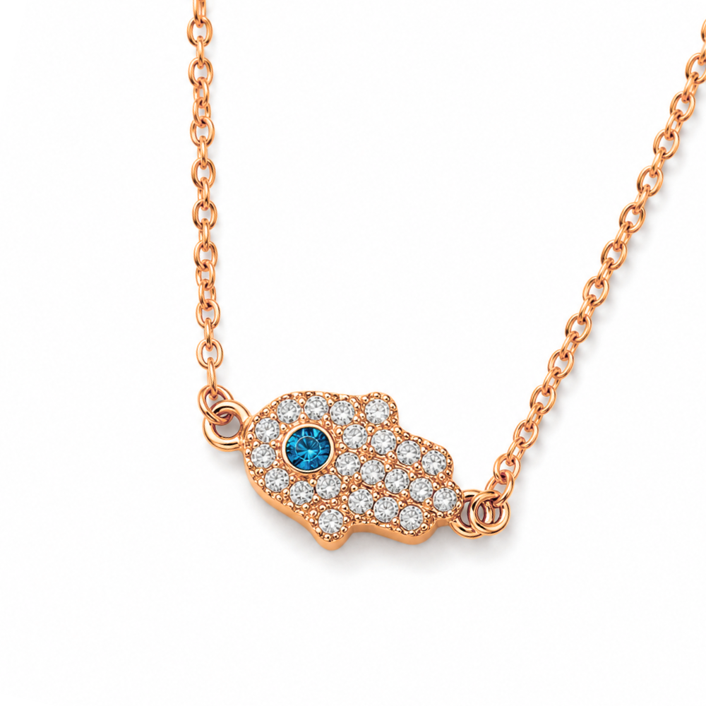 Aquamarine & Diamond Hamsa Necklace in 14K Gold