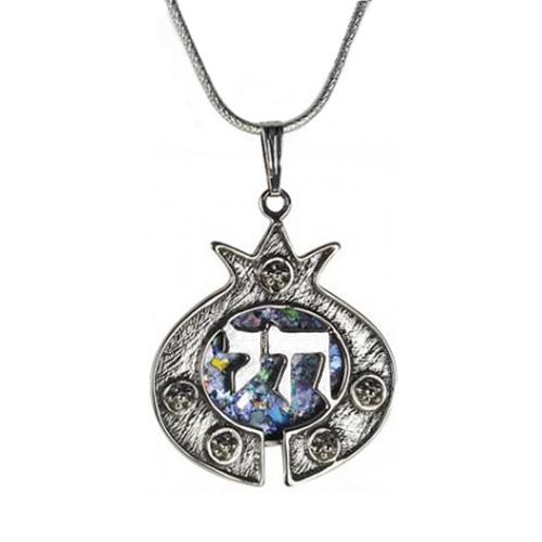 Roman Glass Pomegranate Chai Silver Necklace