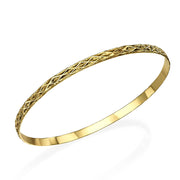 Engraved Latticework 14k Gold Bangle Bracelet