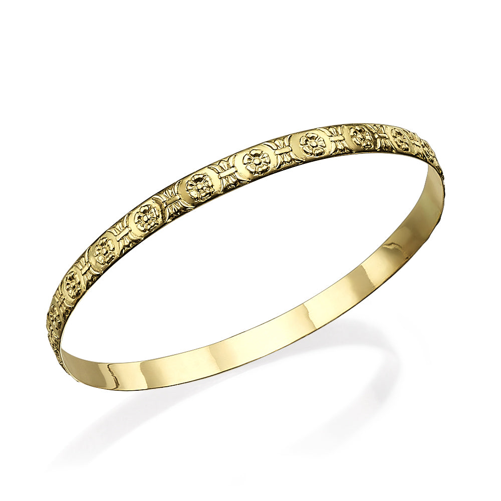 14k Gold Floral Moroccan Bangle
