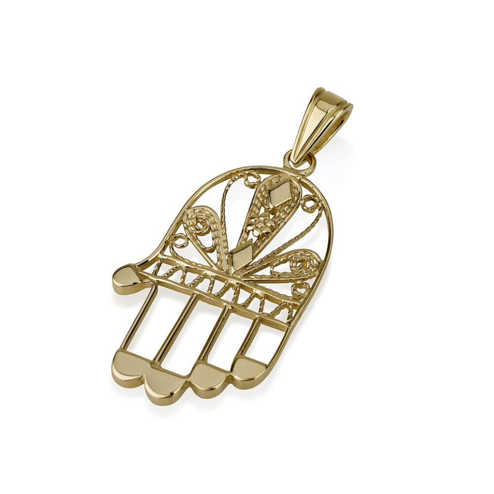 Delicate 14k Gold Filigree Hamsa Pendant