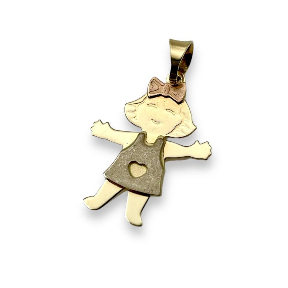 Little Girl Charm Pendant in 14K Tri-color Gold