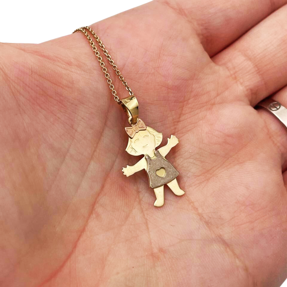 Little Girl Charm Pendant in 14K Tri-color Gold