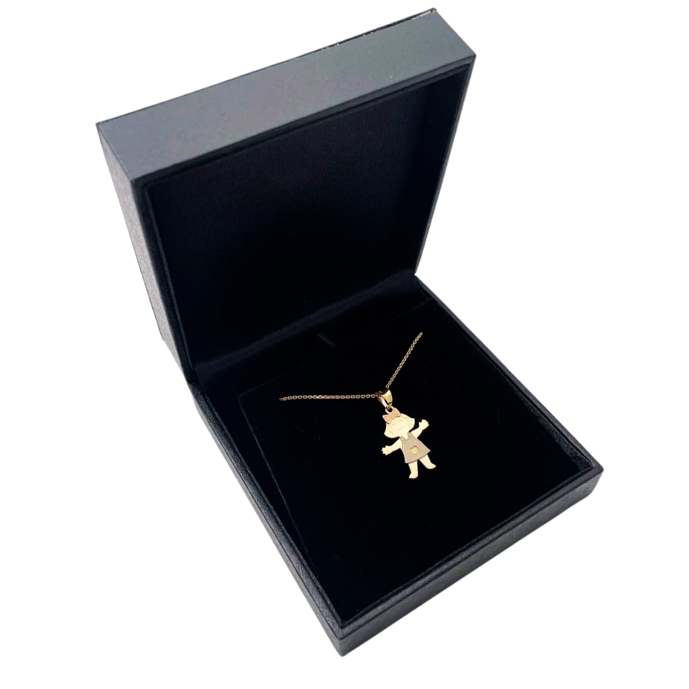 Little Girl Charm Pendant in 14K Tri-color Gold