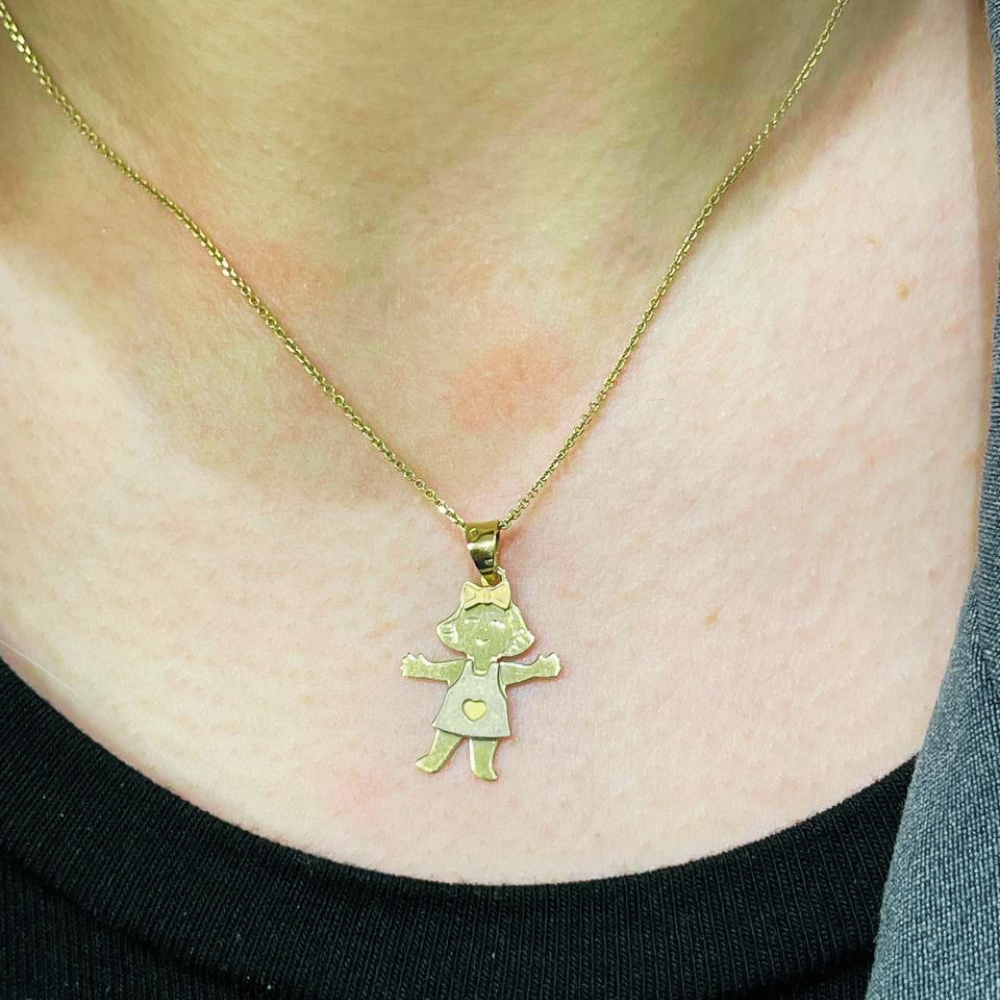 Little Girl Charm Pendant in 14K Tri-color Gold