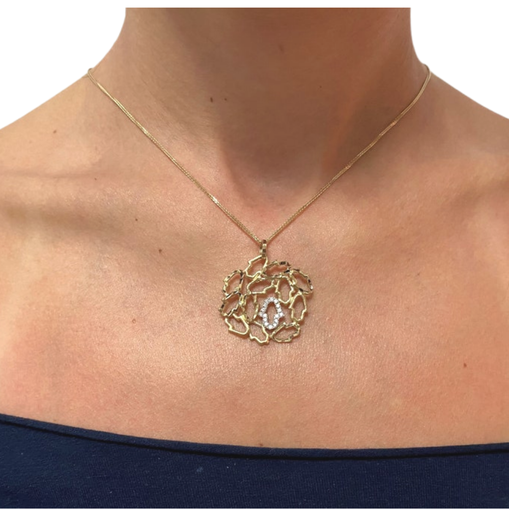 Hamsa Pendant - 14K Yellow Gold Diamond Studded Recurrent Hamsa