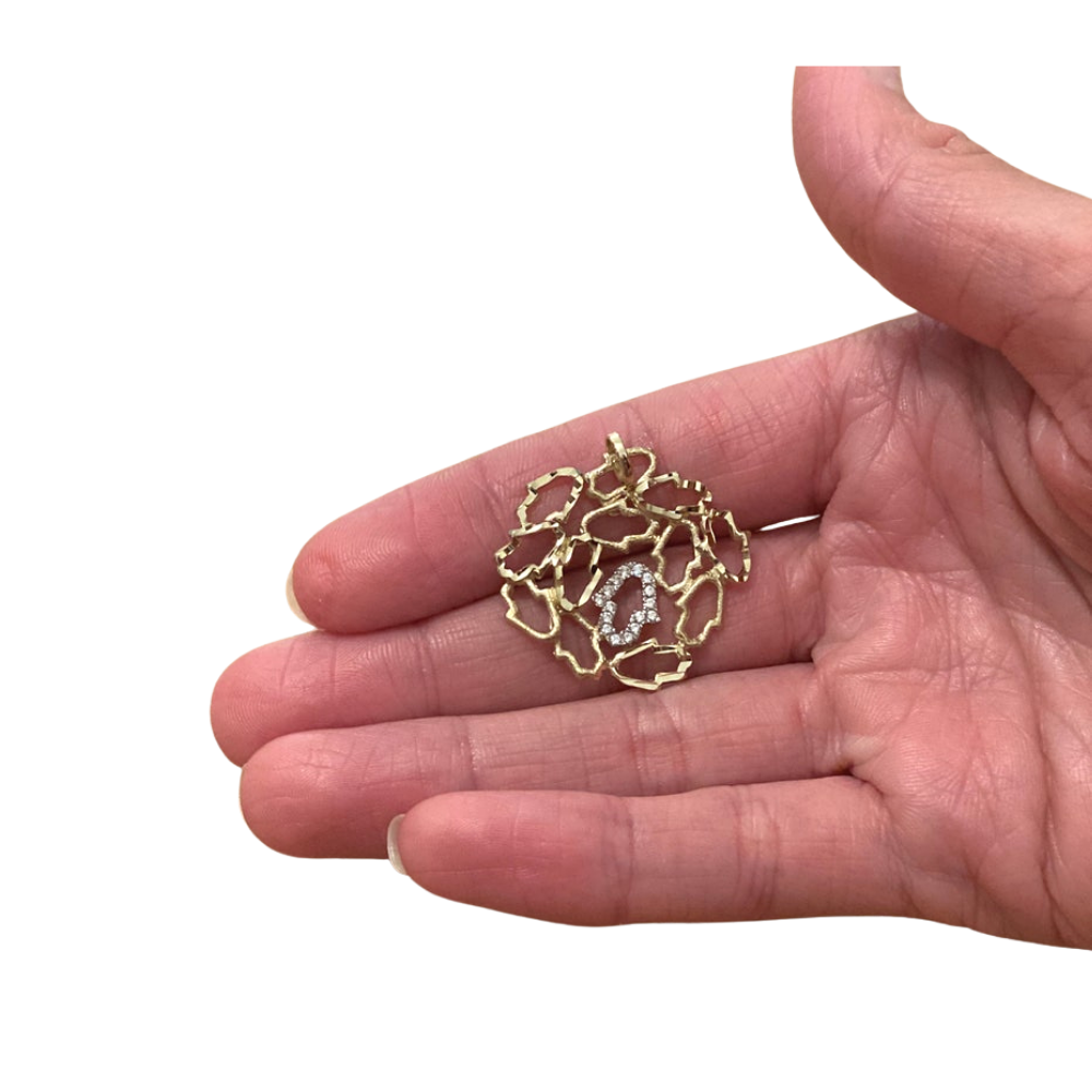 Hamsa Pendant - 14K Yellow Gold Diamond Studded Recurrent Hamsa