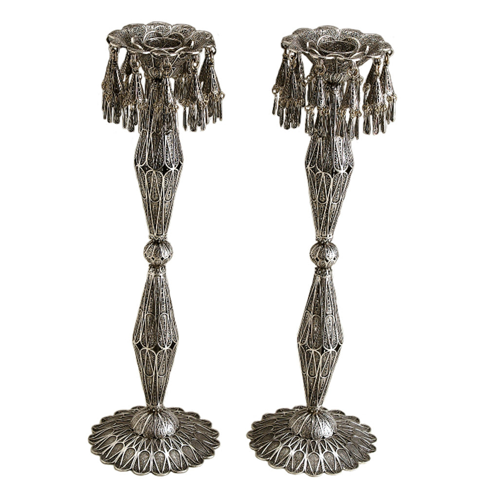 Geometric Silver Filigree Candlesticks