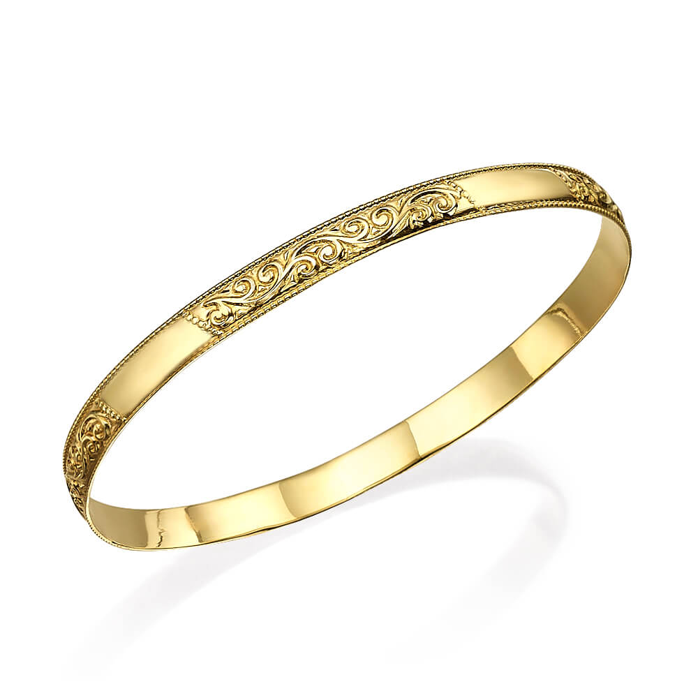Embellished 14K Gold Moroccan Bangle Vintage Style