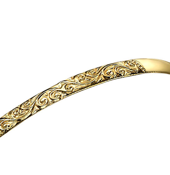 14k Gold Etched Swirls Moroccan Bangle Bracelet