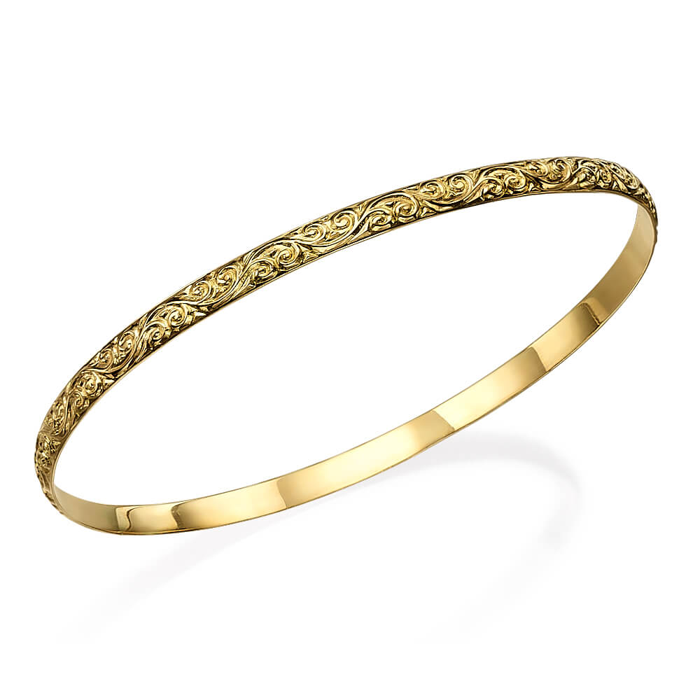 14k Gold Swirl Bangle Bracelet