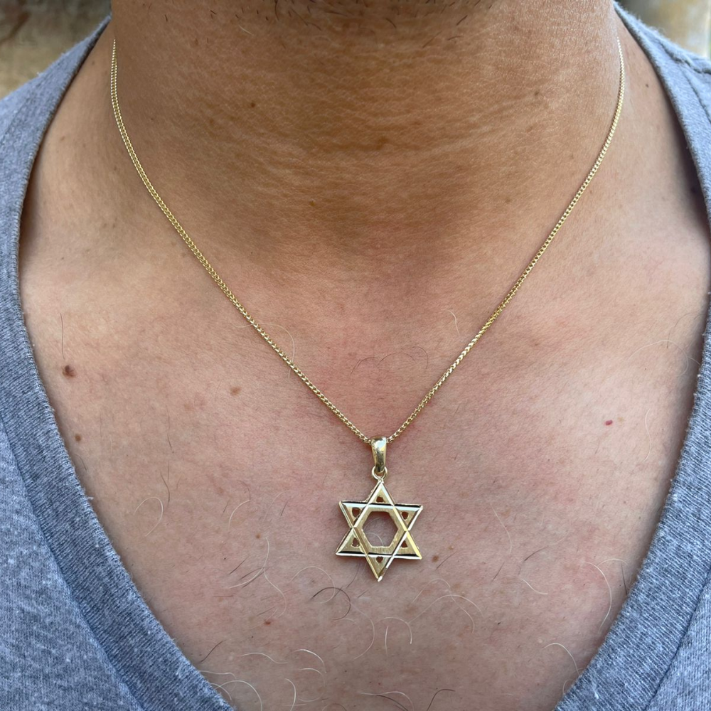 Star of David Pendant - with Lines Dual Finish 14k Gold
