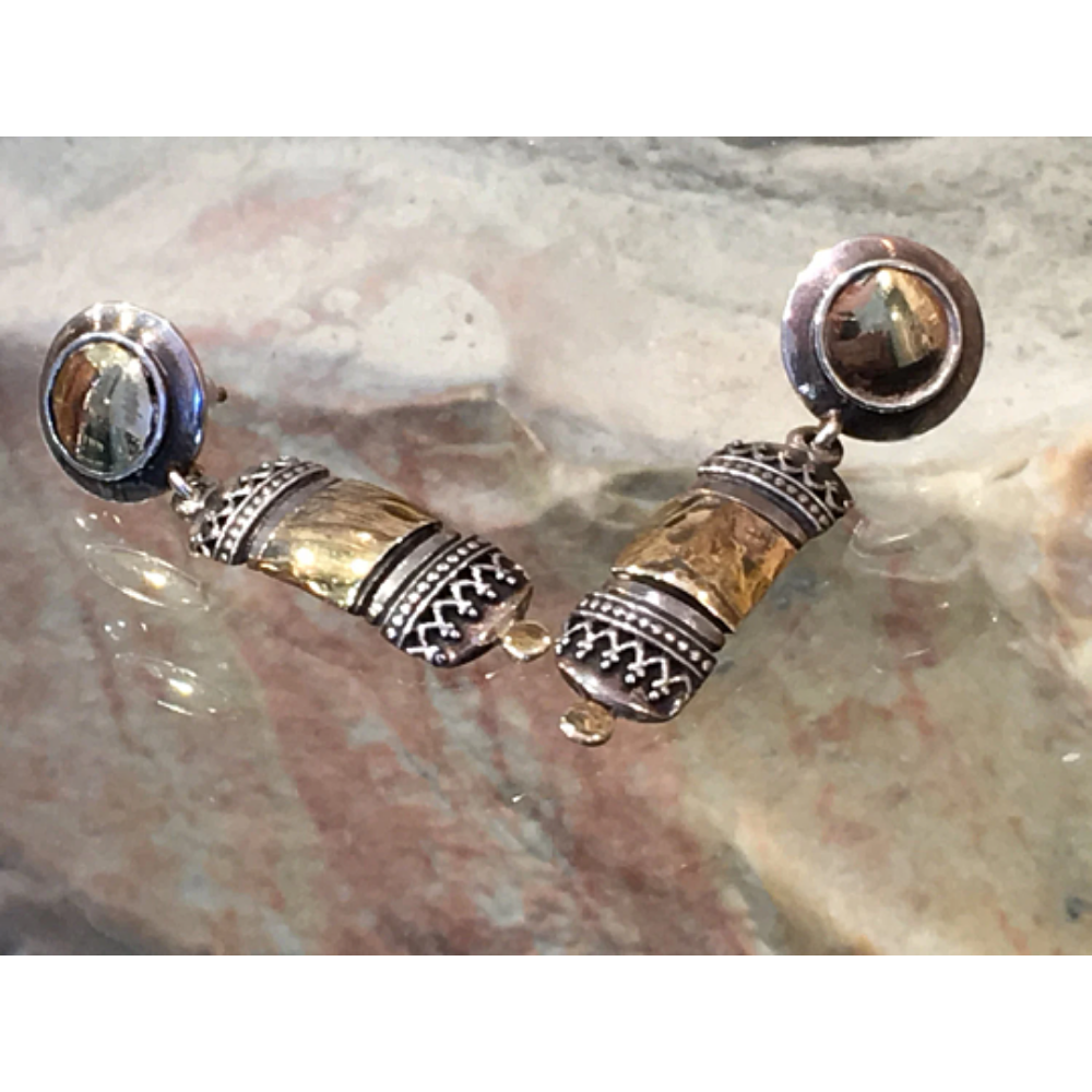 Silver and 14k Gold Yemenite Earrings
