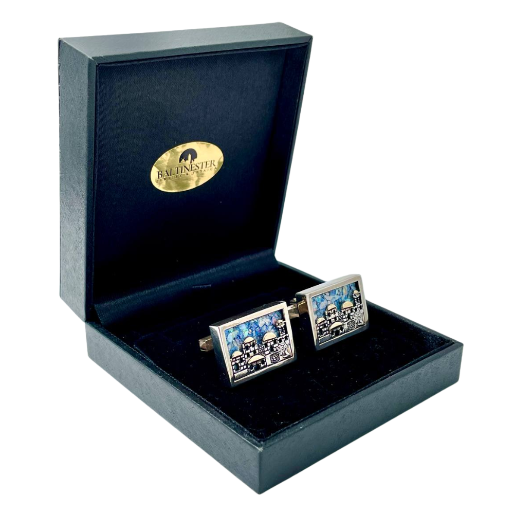Roman Glass Jerusalem Skyline Cufflinks in Silver and Gold