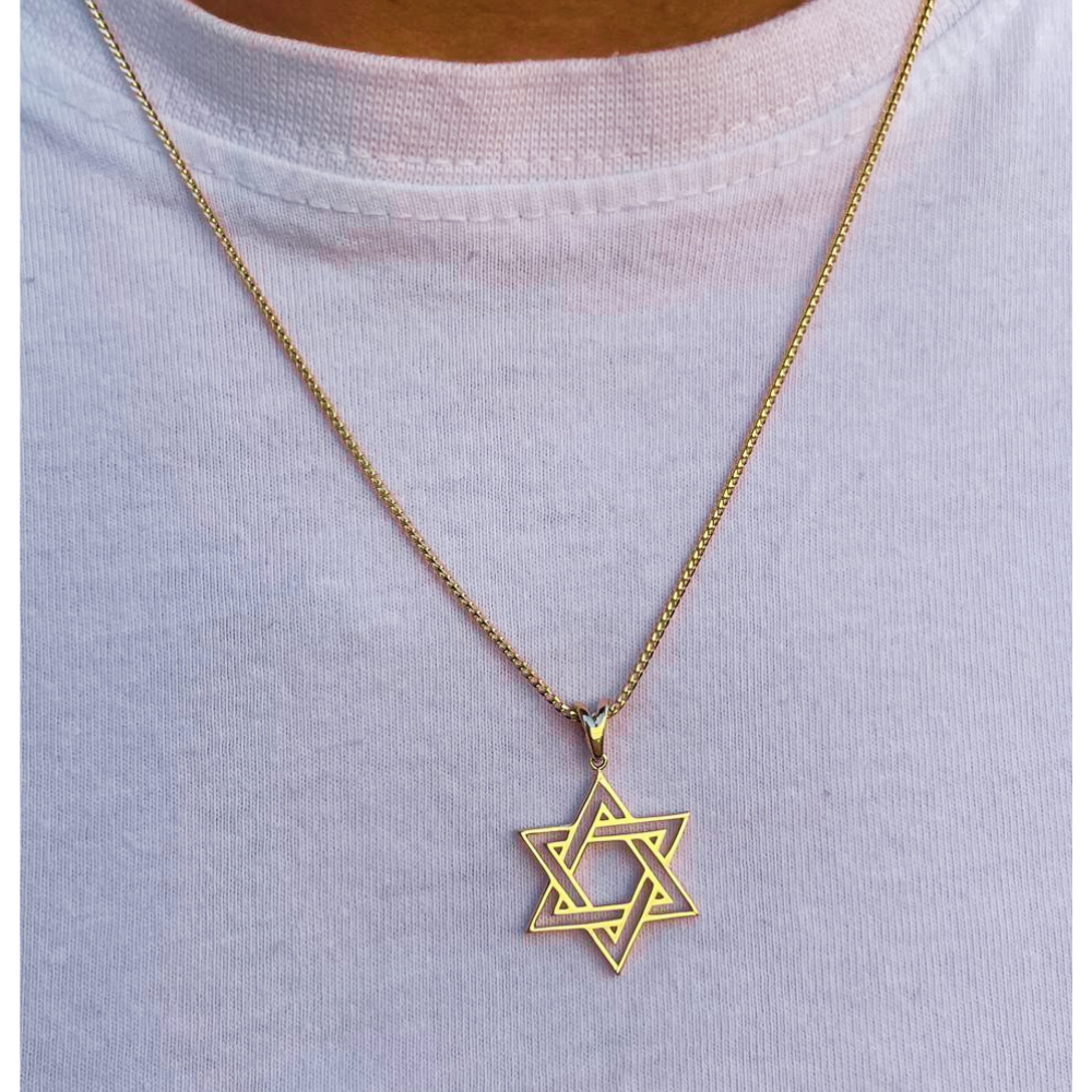 Star of David Double Outline Interwoven Pendant in 14K Gold