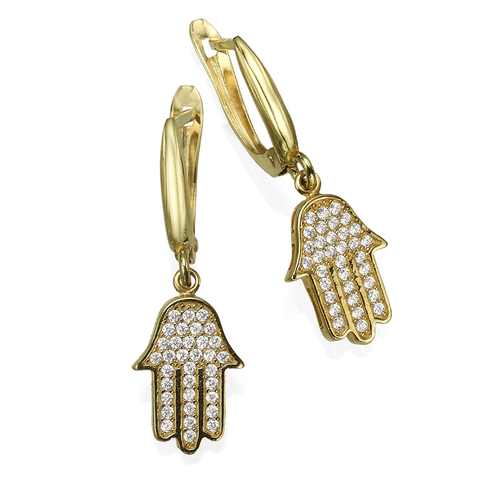 CZ Hamsa Earrings in 14k Gold