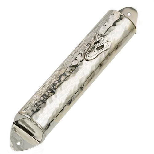 Sterling Silver Hammered Round Mezuzah