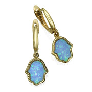 Opal Hamsa Earrings 14k Yellow Gold
