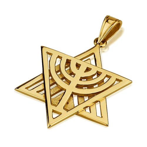 14k Gold Dual Layer Menorah Star of David Pendant