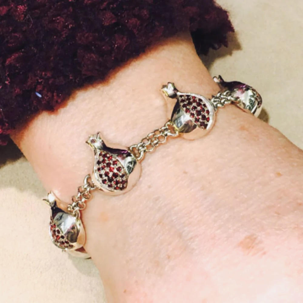 Sterling Silver Garnet Pomegranates Chain Link Bracelet