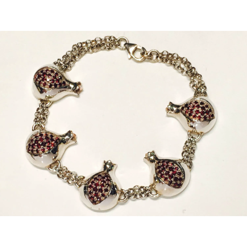 Sterling Silver Garnet Pomegranates Chain Link Bracelet
